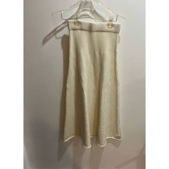 Commense New Small Women Fall Chic Cream Knit Rolled Hem Flare Midi Skirt - Picture 1 of 9